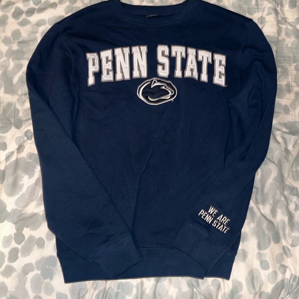 Crewneck Sweatshirt. navy blue with embroidered lettering